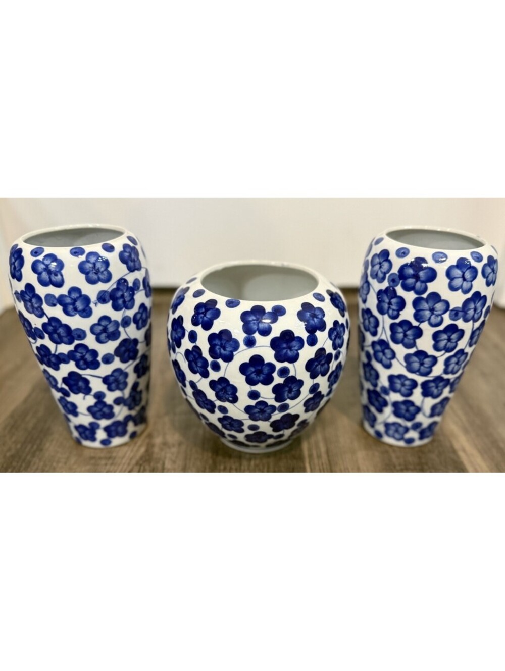 Vintage Pier 1 Blue and White Floral Flower Vase Planter Lot Of 3